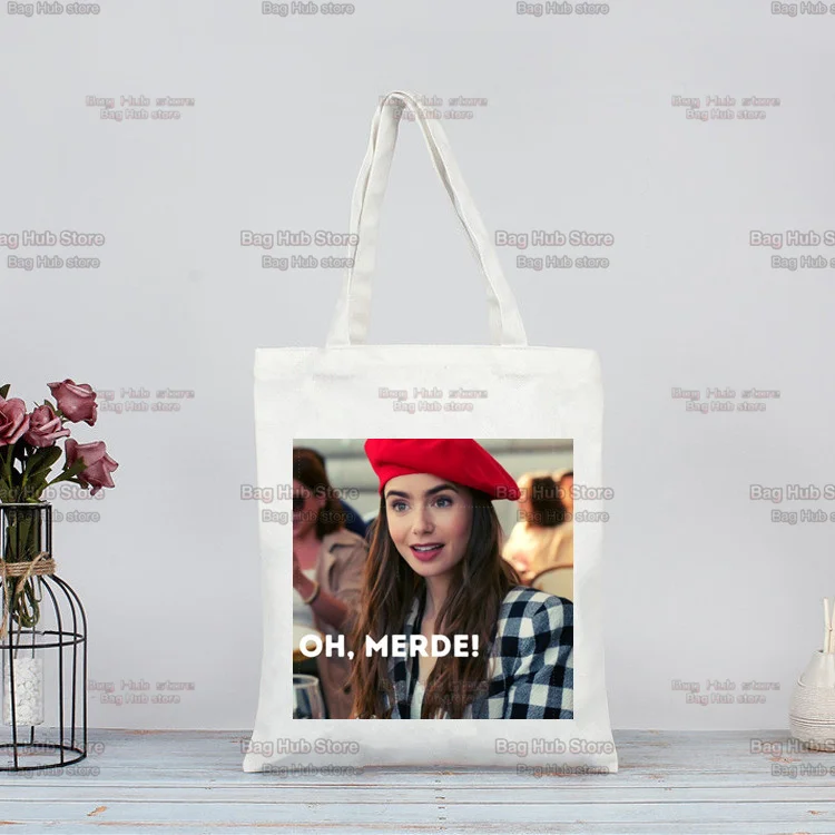

Сумка для покупок с принтом Emily In Paris, оригинальный дизайн, белые модные дорожные холщовые сумки унисекс
