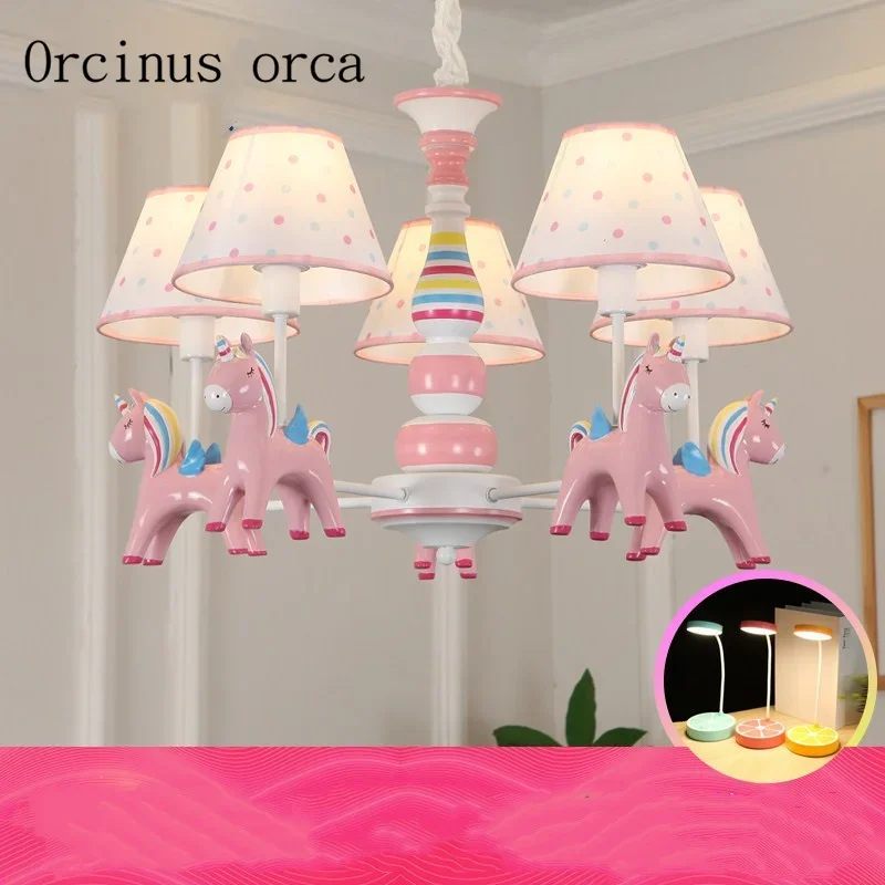 

American Pastoral creative pony chandelier Girl Bedroom children's room Princess Room Light cartoon animal resin Chandelier