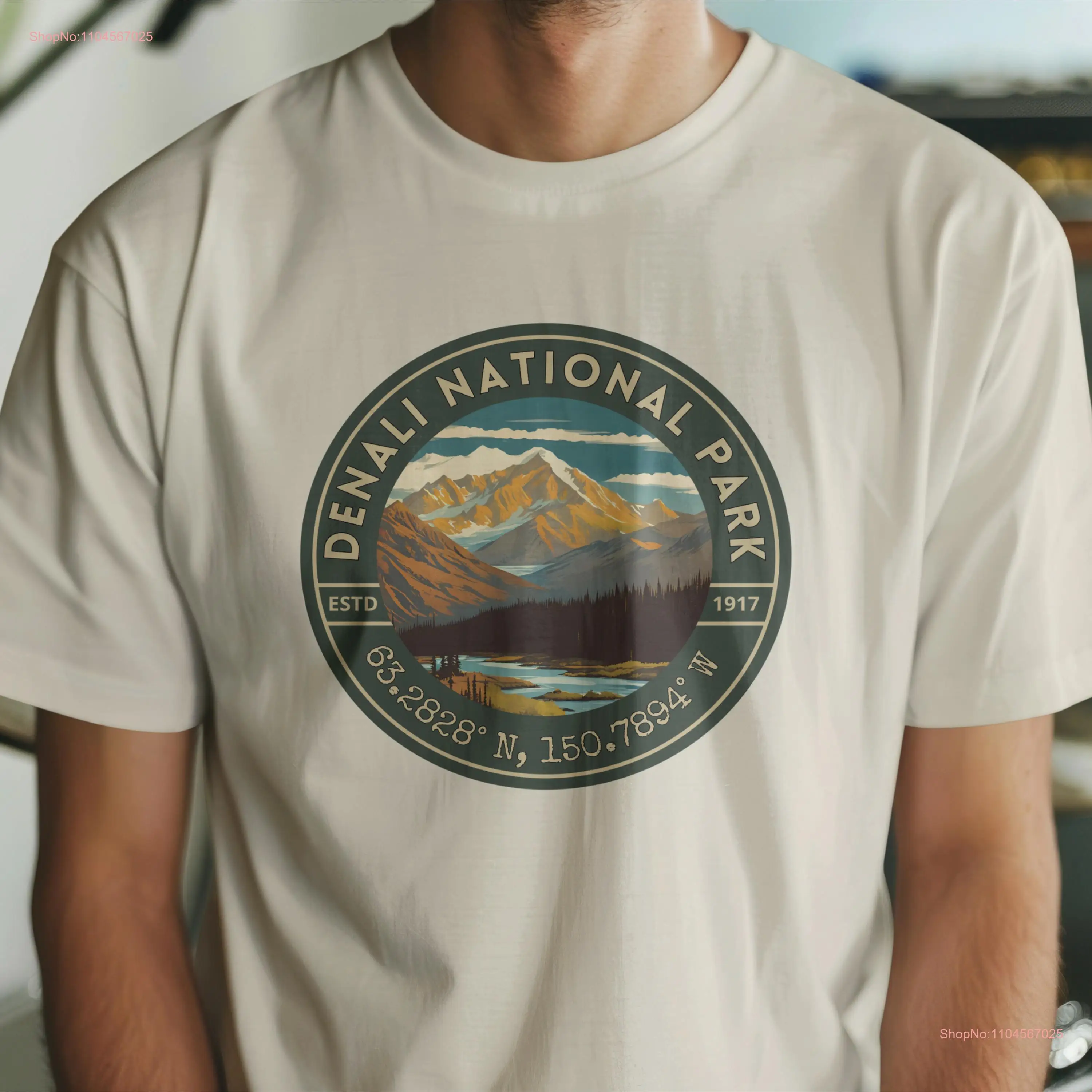 

Denali T Shirt National Park Organic Cotton Eco Friendly Crew Neck Alaska Nature Lover Hiking Apparel