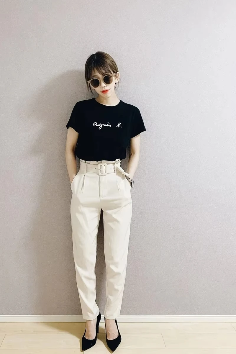 

2025 French Agn Classic Alphabet Print Short Sleeve Crew Neck Black T-shirt Women Summer Alphabet Commute