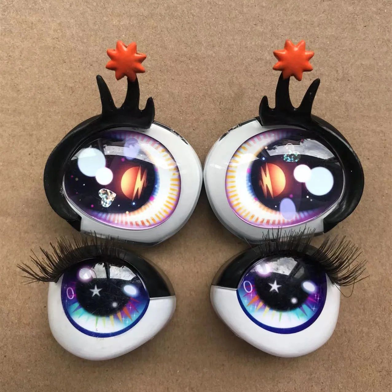 Big Rainbow Doll Eyes 1/3 Doll Real Eyelashes Shiny Doll Eye Balls Colorful Doll Alive Decors Original Cute Doll Accessories