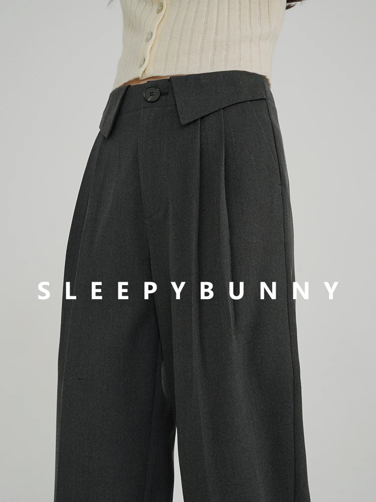 Pantaloni eleganti a gamba larga a vita alta – Pantaloni lunghi dritti larghi con dettagli tascabili, pantaloni eleganti per l'autunno casual da ufficio