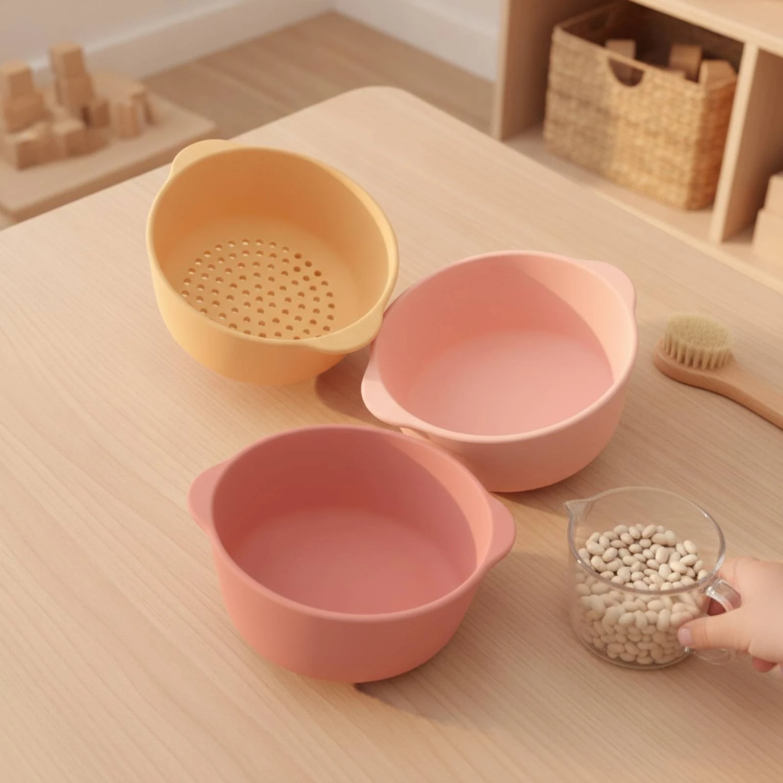 3 Pieces Silicone Nesting Bowl Set Easy-Grip Nesting Bowls with Handles Mixing Bowl with Handles Shatterproof Lightweight