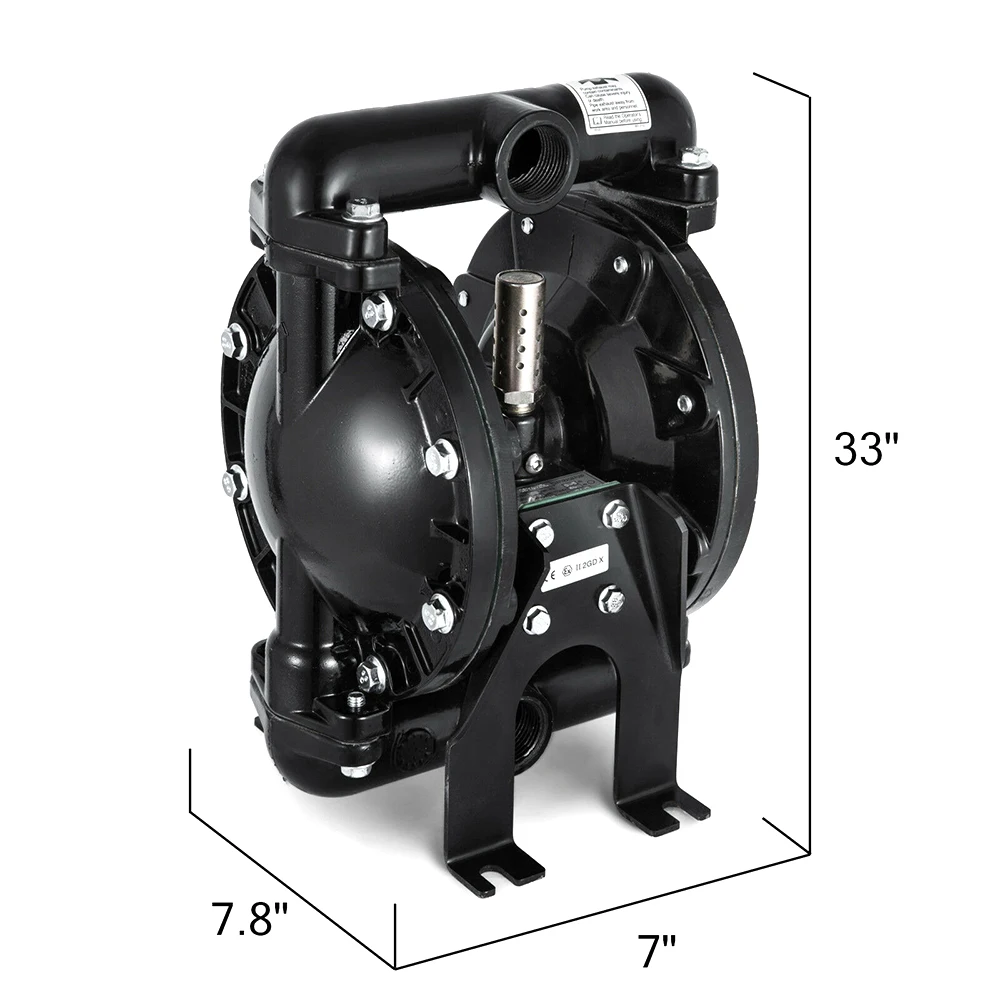 QBY4-25L Air-Operated Double Diaphragm Pump, 1-Inch Inlet/Outlet, 35 GPM Max Flow, Aluminum Body, 150°F Max Temp, High
