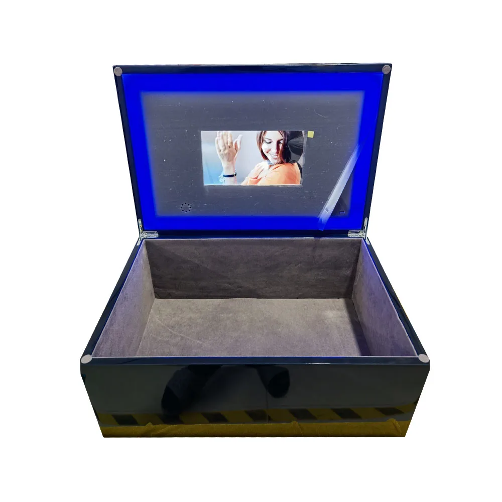 Solid Acacia Wood Memory Box Lock Natural Wood Keepsake Piano Paint LED Light LCD Screen Digital Video Wooden Boxes