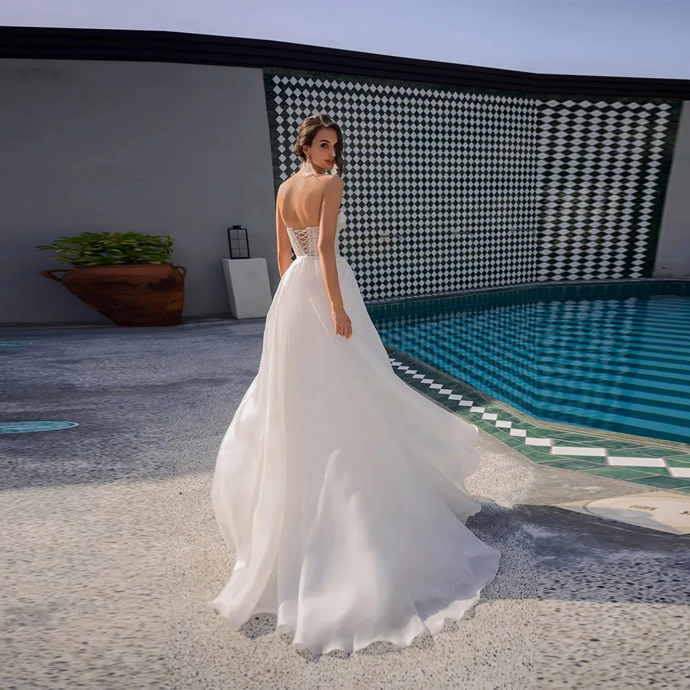 Customized Train Mermaid Bride Robe Romantic Sweetheart Neck Bridal Gown Applique Sleeveless Weddding Dress Robe De Mariée
