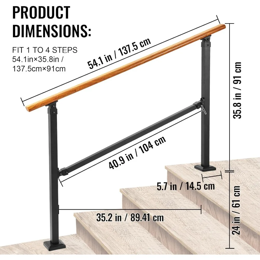 درابزين معدني خارجي للخطوات - درابزين 4 خطوات للشرفة والخرسانة والسلالم الخشبية - درابزين سلالم داخلي من الفولاذ المطلي #4