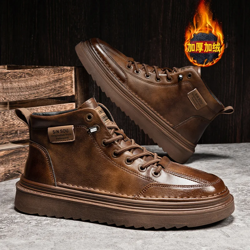 

Big Yellow Boots High-Top Boots: Autumn Men's Genuine Leather Shoes, 2024 New Inner Height-Increasing Stylish Thickened Sole Wor
