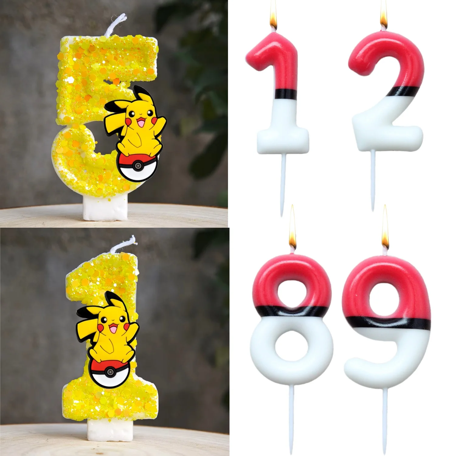 Vela digital de Pokémon, 5.ª edición, vela de Pikachu para decoración de tartas, ideal para cumpleaños de Pokémon, recuerdos y suministros para fiestas infantiles.