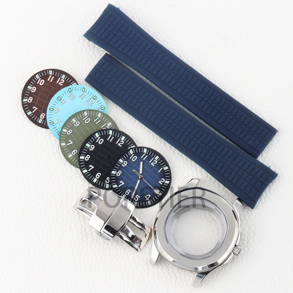 NH35 42mm Watch Case Stainless Steel 31.5mm Dial Green Luminous for Aquanaut NH35 NH36 Movement Rubber Bracelet 10ATM Waterproof