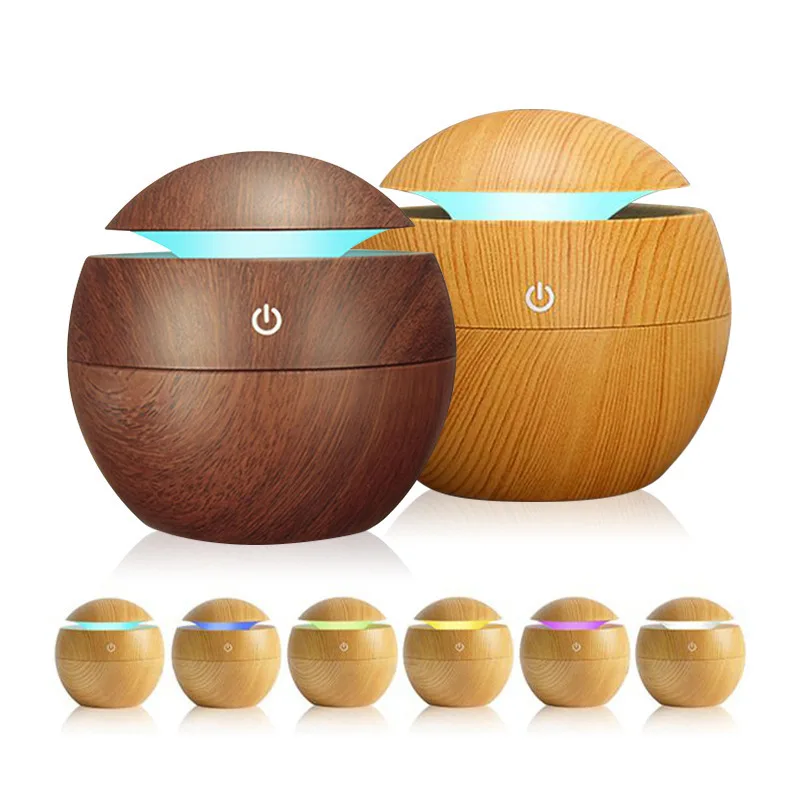 200ml USB Small Ball 7 Colorful Light Bass Noise Reduction Mushroom Humidifier Mini Wood Grain Round Hollow Aroma Diffuser image 6