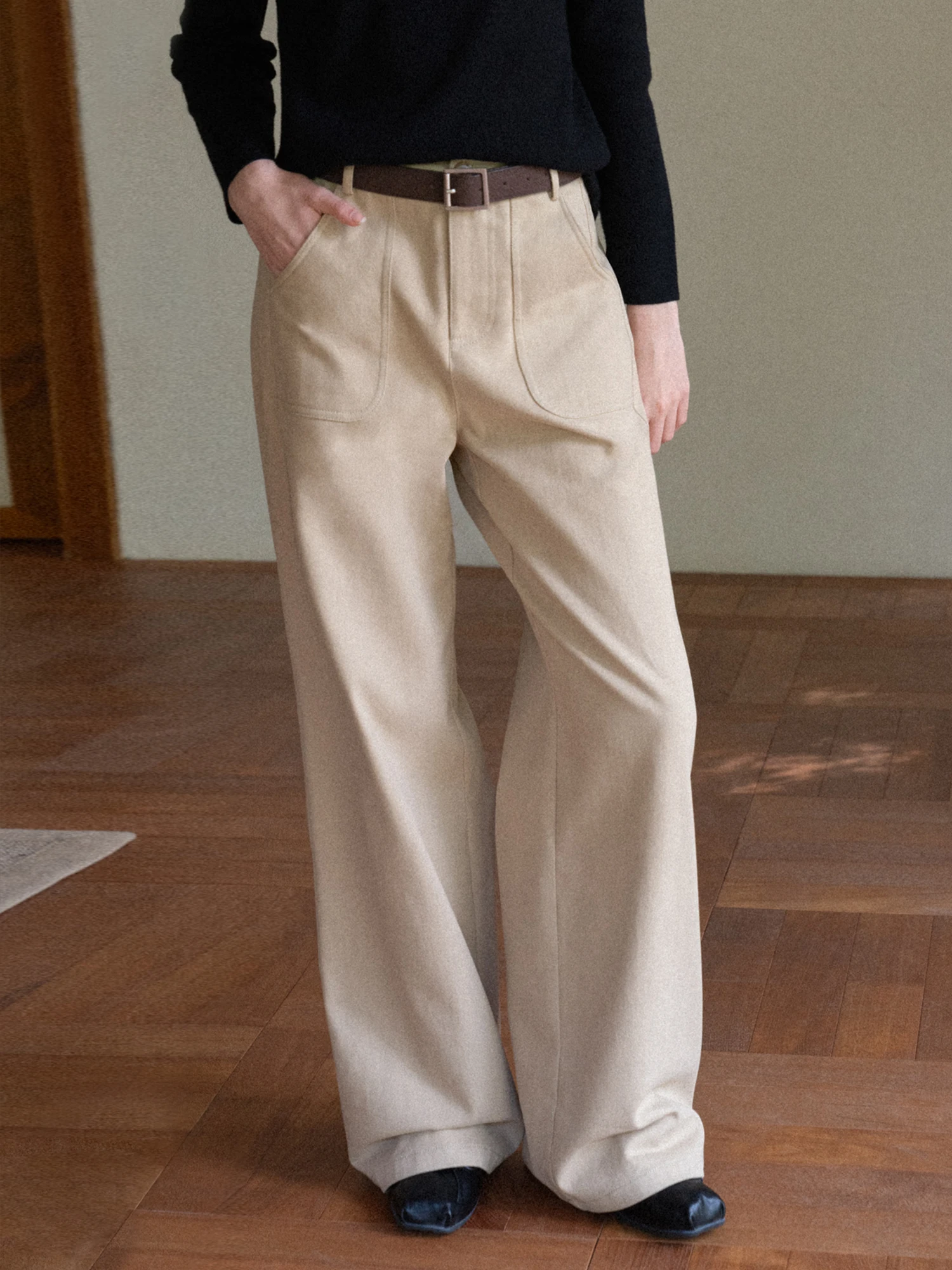 

Женские повседневные брюки с высокой талией и широкими штанинами, на флисовой подкладке, из хлопкового бленда, удобные, для работы и повседневной носки