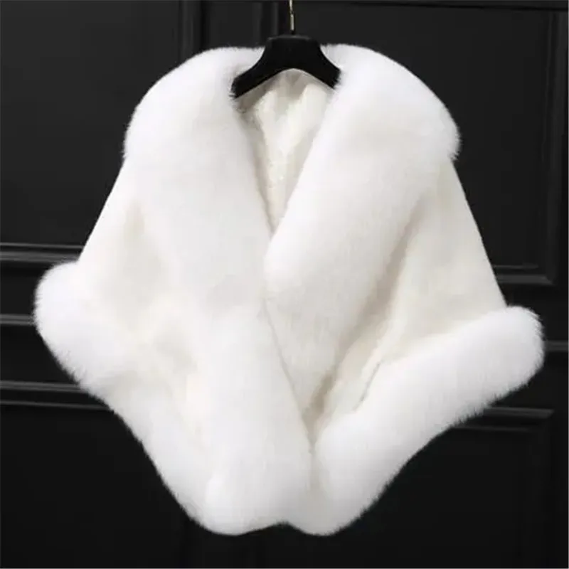 Fashion Fur Shawl Jacket Women Autumn Winter New Imitation Fox Fur Collar Cheongsam Coat Female Thick Warm Short Outwear W1065