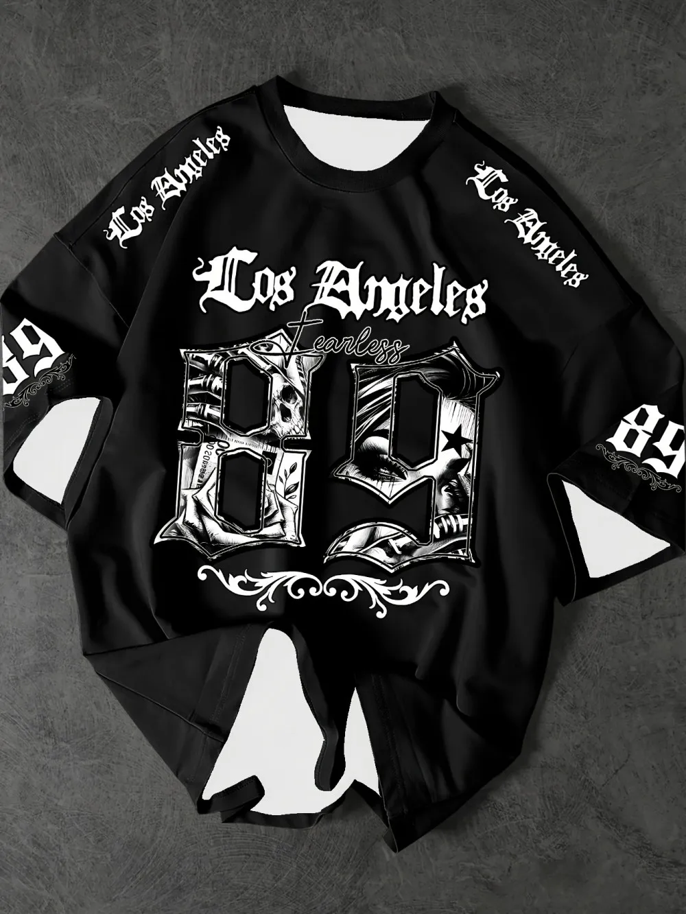 American Men's Summer Gothic Letter Los Angeles Printed Micro Elastic Breathable Round Neck T-shirt Outdoor Sports Top
