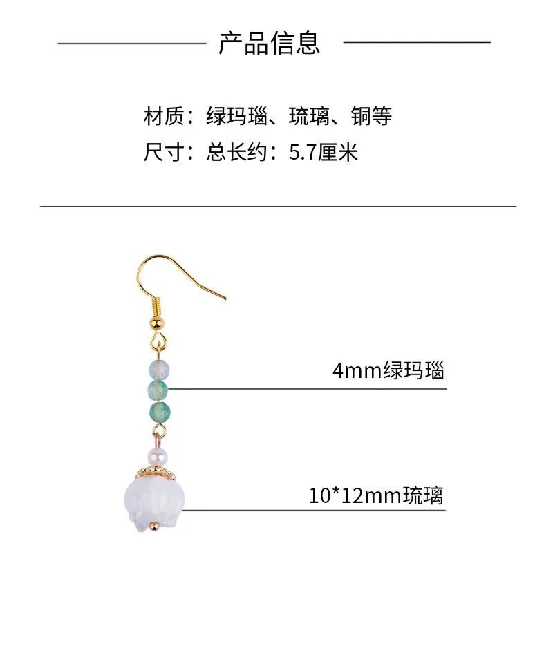 Fashion Temperamental Vintage Coloured Glaze Eardrop Classical Exquisite Agates Earrings Cheongsam Hanfu Jewelry Accessories