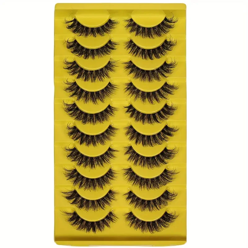 10 Pairs D Curl Faux Lashes - Fluffy Anime Cat Eye Doll Style, 8-16mm Length, Reusable, Suitable for Daily, Party, and Holiday U