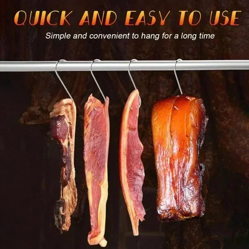 Stainless Steel S Hooks Sharp Tip Meat Hanging Hooks Butcher Shop Kitchen BBQ Sausage Bacon Hams Smoker Duck S Hangers Wholesale