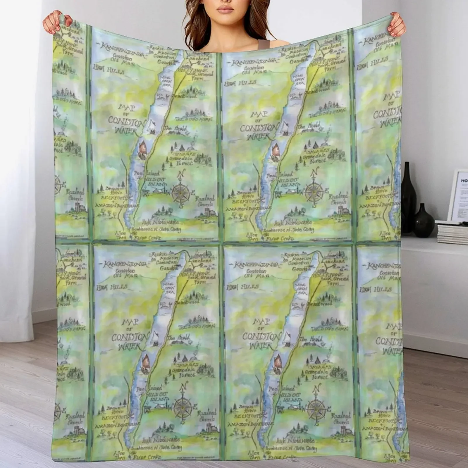Swallows and Amazons map of Coniston Water - Throw Blanket Soft Home Decor Blanket for Couch Bedroom