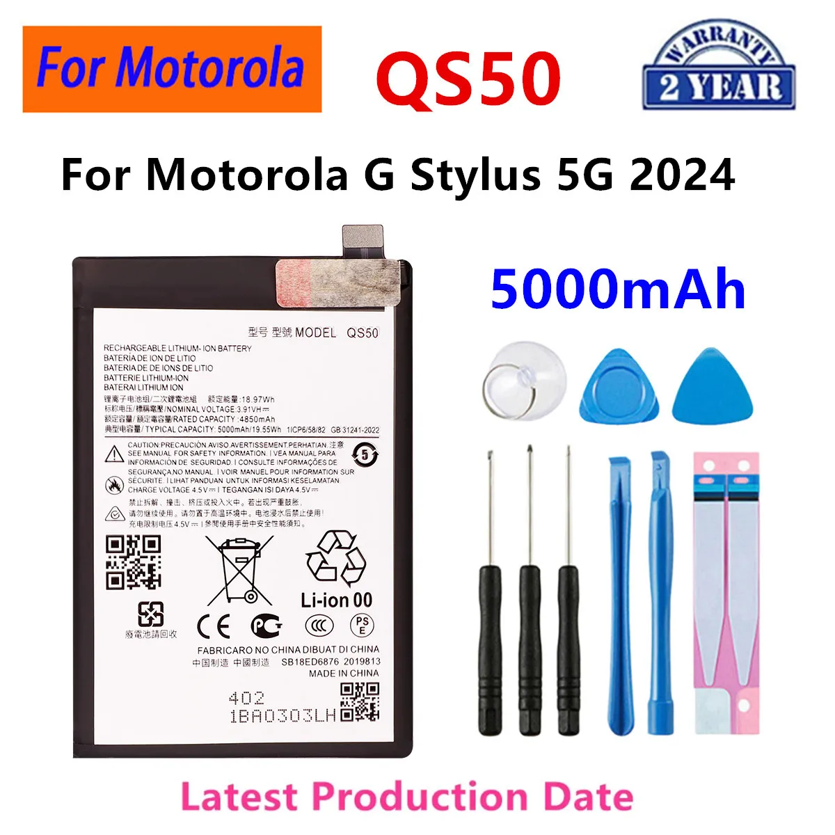 

Brand New QS50 5000mAh Battery For Motorola G Stylus 5G 2024 Mobile phone Batteries+Tools