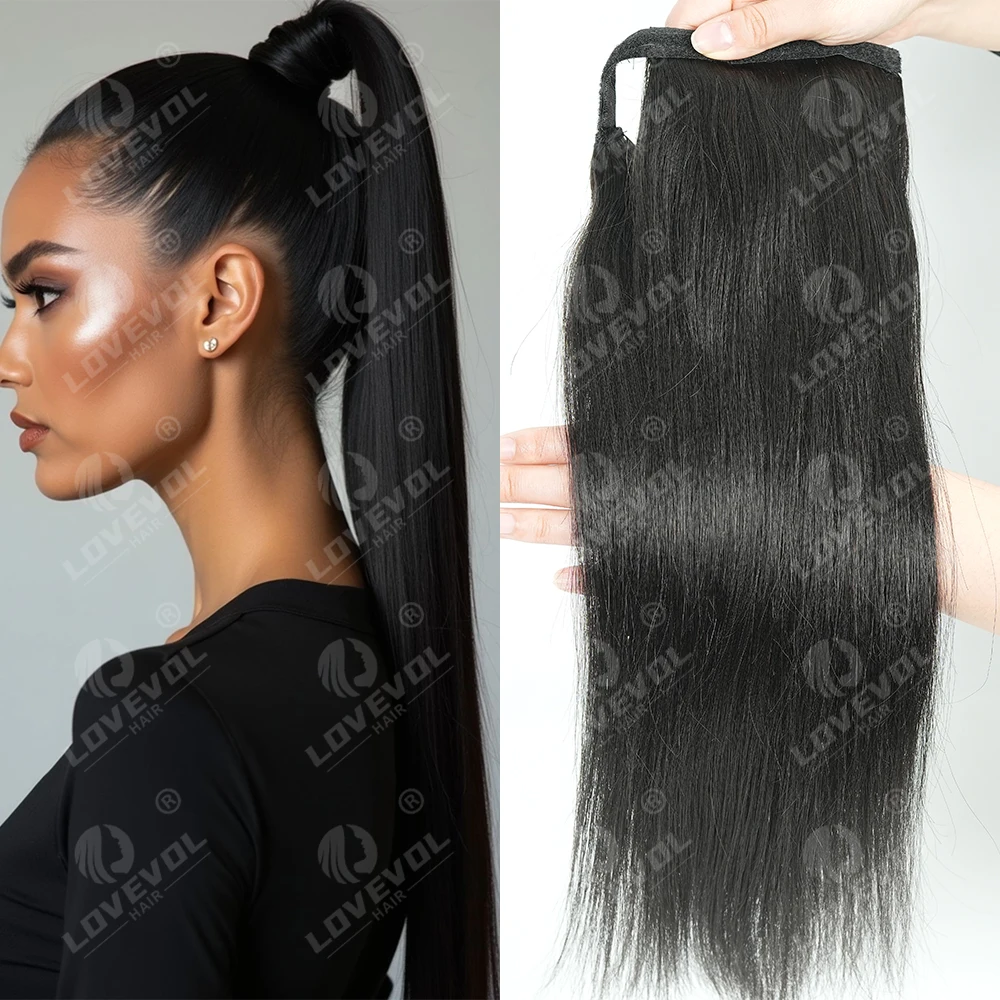 

Накладной хвост Lovevol Silky Straight из натуральных человеческих волос, черный цвет, 12-26 дюймов, удлиненный, для женщин