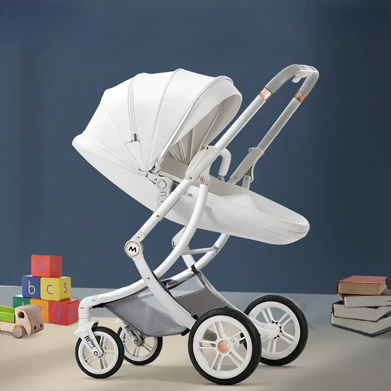 Light Luxury Fashion Eggshell Stroller Can Sit Lie High Landscape Baby Stroller Bidirectional Portable Folding Newborn Pushcart