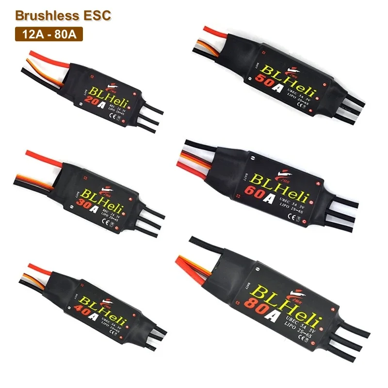 

BLHeli Brushless ESC 12A 20A 30A 40A 50A 60A 80A 2-6S With UBEC For RC Aircraft Quadcopte Fixed Wing Drone DIY Parts