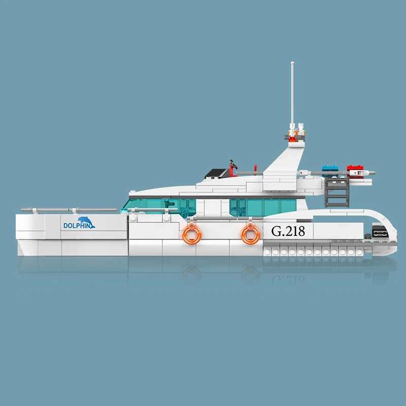 Mould King 10218, modelo de barco, yate delfín blanco, bloques de construcción, modelo de ensamblaje educativo para niños, juguete, regalo de cumpleaños