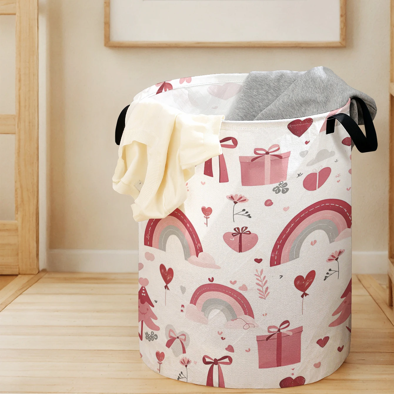 

Складное ведро для хранения Sweet Rainbow & Heart Gift Print, большой вместимости, для детских игрушек и одежды, для дома и ванной комнаты