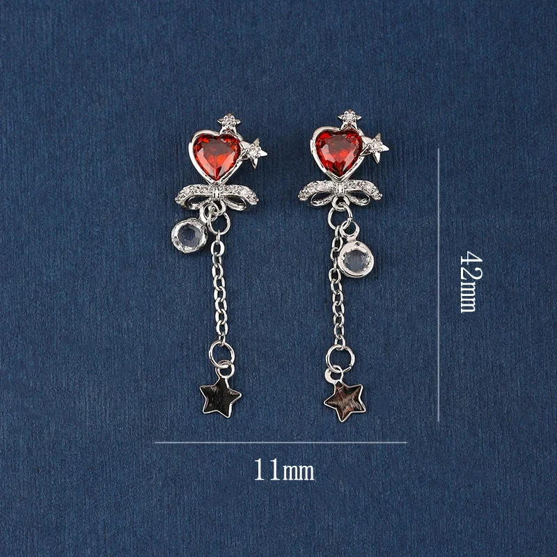 5Pcs New Japanese Nail Art Bow Zircon Pendant High Color Retention Heart Diamond Nail Decoration