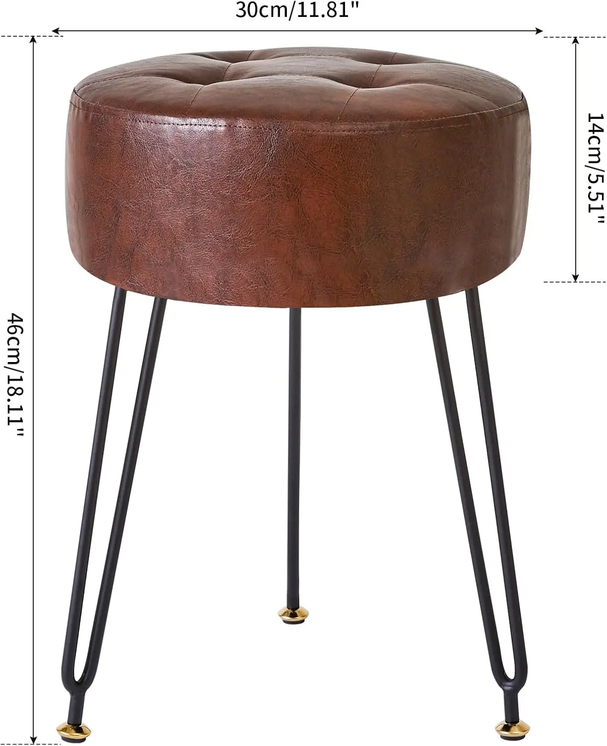 

Ibuyke Faux Leather Round Footrest Stool, Makeup Vanity Stool Side Table, Pu Dressing Table Seat, Pouf Couch Stool, Golden