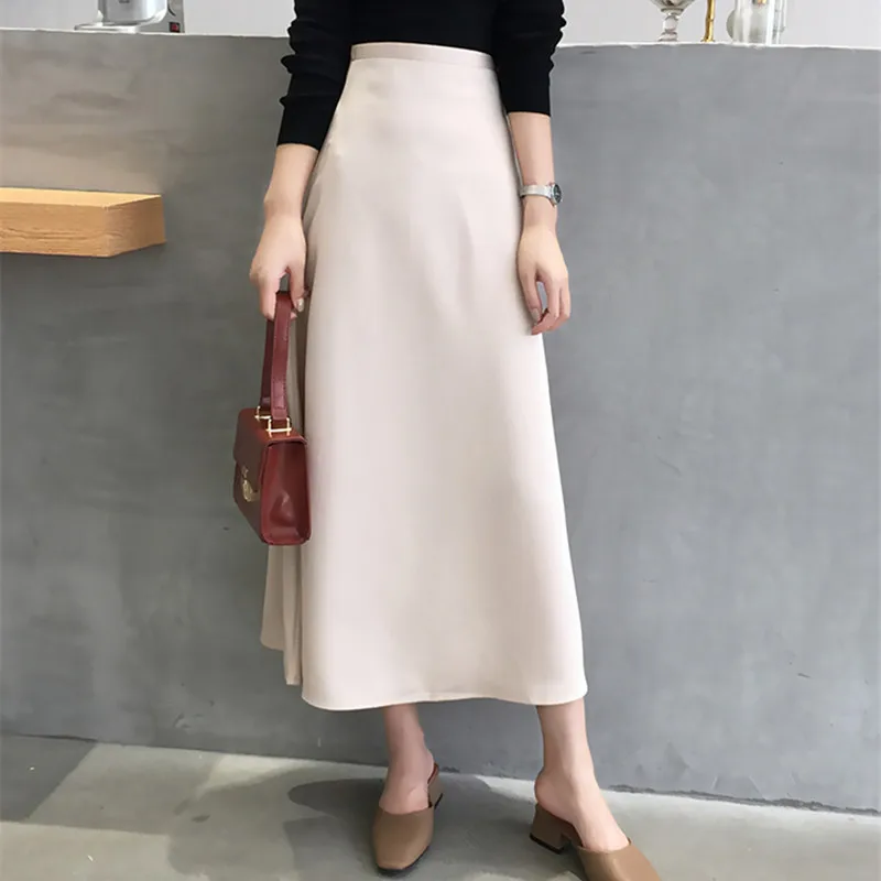 

High Waist Loose Hip Skirt Color Slim Fit mid Length Street Sle Polyester Women's Faion Spring Summer Skirt