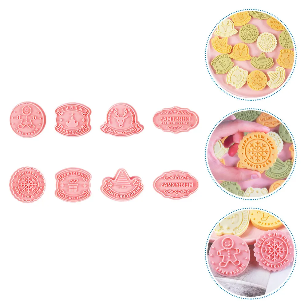 

8Pcs Reusable Christmas Cookie Molds 3D Plastic Baking Stamps for Cookies Desserts Holiday Party DIY Treats Tool