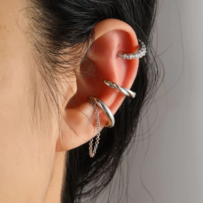 Non Piercing Ear Cuff Metal Rhinestone C Shape Vintage Unique Kit for Women Daily Wear Lightweight Non Slip Comfortable Premium