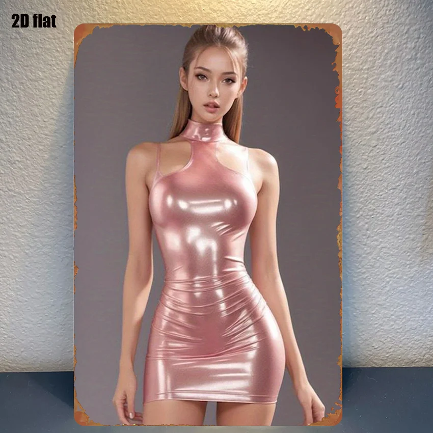 Blechschild mit glänzendem Kleid und Modeillustration – 20,3 x 30,5 cm, farbenfrohes, klassisches Charakterdesign, Wanddekoration für Schlafzimmer, Heimkino, Eas
