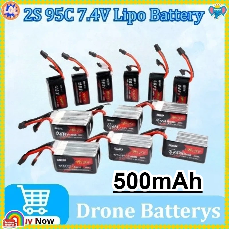 

New Drone Battery for GEPRC Storm 2S 95C 7.4V 500mAh Lipo Battery for FPV Crossover Aircraft Model with XT30 Plug