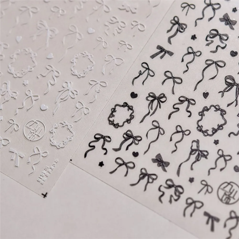 5D relieve en relieve colorido Bowknot Nail Art pegatina negro/rosa brillante corbata pegatina calcomanías autoadhesivas elegante arco deslizadores de uñas