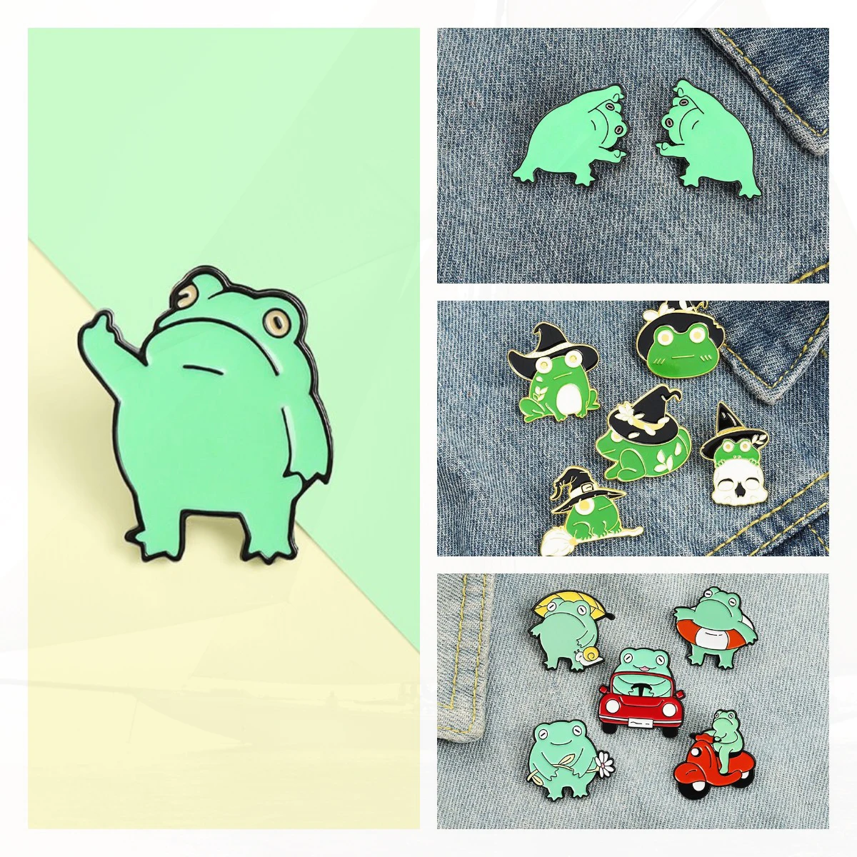 Alfileres de bolsa de solapa de mezclilla, insignia de Metal de Anime Froggy, regalo de joyería para amigos, Pines de rana lindos y divertidos, alfileres de esmalte Animal de gesto