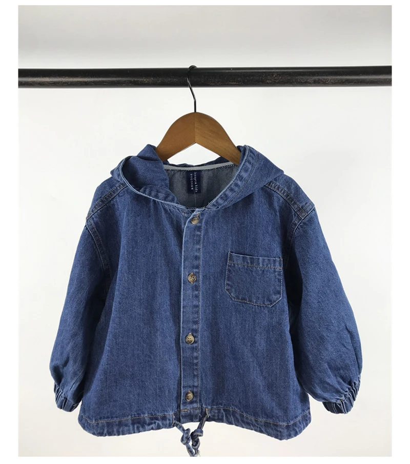 Children's New Spring And Autumn Cardigan Simple Fashion Hooded Closure Denim Corduroy Solid Color Casual Coat