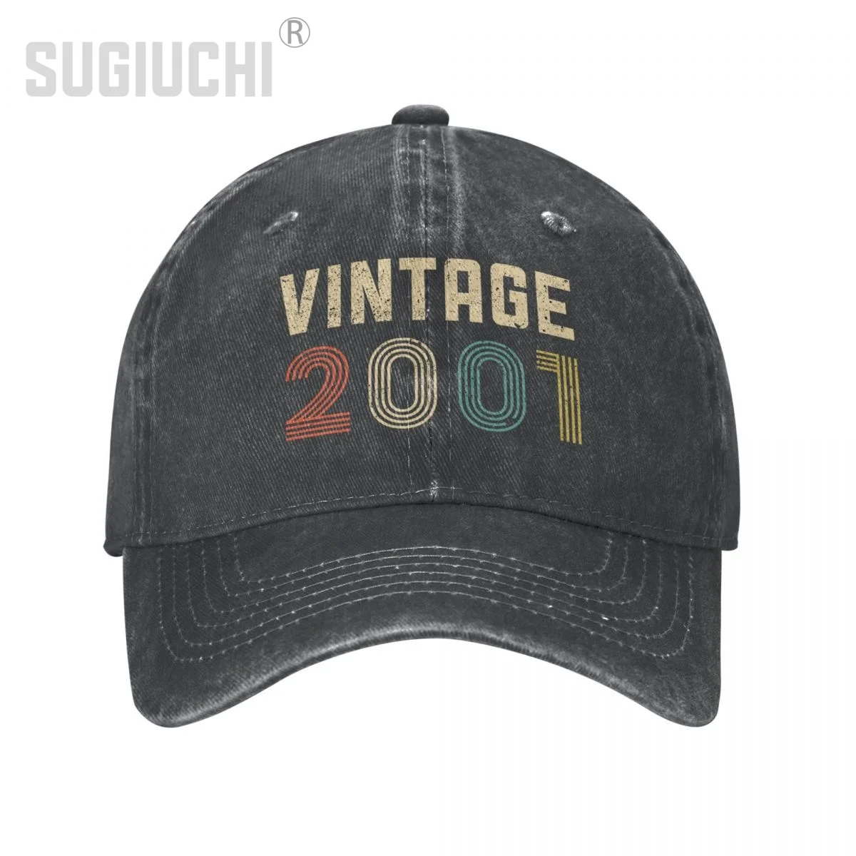 Unisex Adult VINTAGE 2001 Retro Charcoal Washed Denim Baseball Cap Trucker Hat Born Birthday Gift for Men Women Cotton