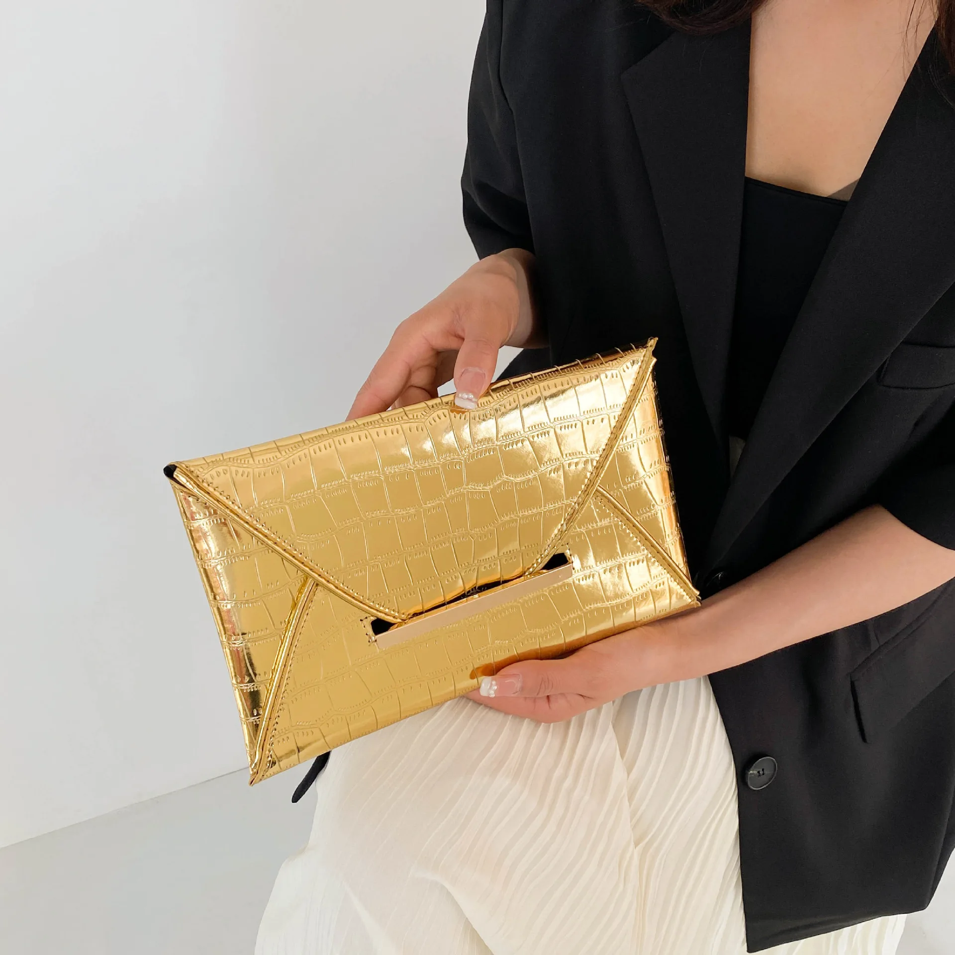 Bolso de mano con patrón de piedra para mujer, cartera de mano de cuero PU, sobre de noche, tendencia de día