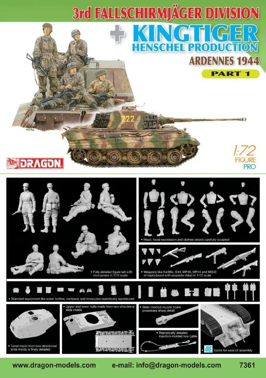 DRAGON 1/72 7361 3rd Fallschirmjager Division + Kingtiger Henschel Production (Ardennes 1944) Part 1