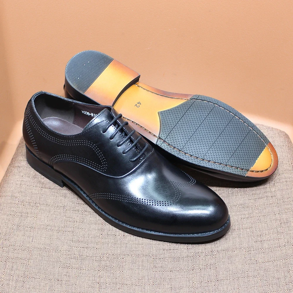 

Classic Genuine Leather Men's Oxfords Wingtip Formal Dress Shoes Handmade Lace-Up Wedding Party Office Footwear