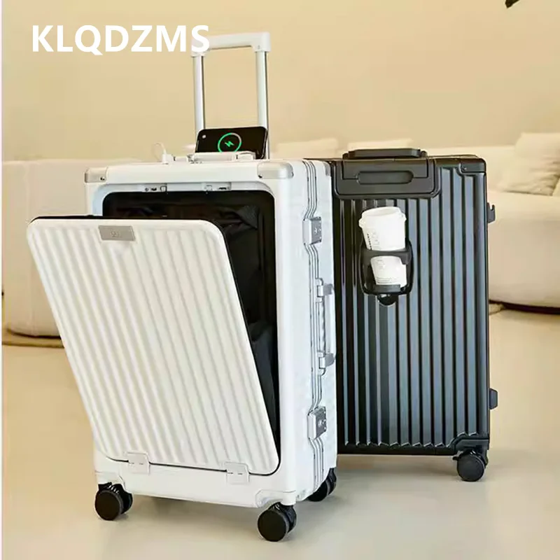 

KLQDZMS New Luggage 20 Inches Boarding Box 24"front Opening Laptop Boarding Case USB Charging 26"Aluminum Frame Suitcase