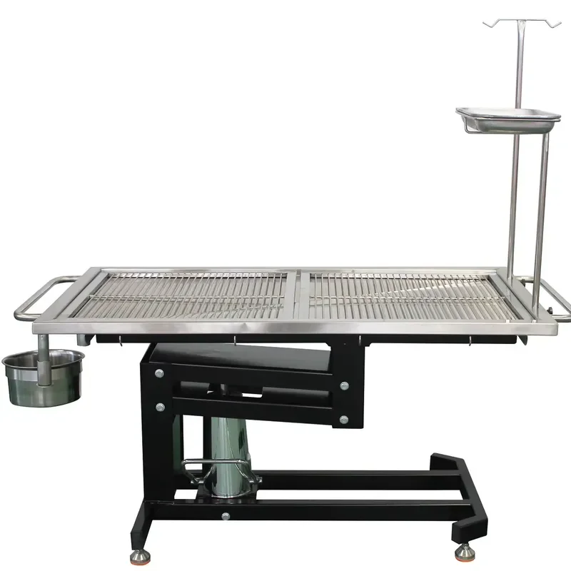 Compact Hydraulic Surgery Table for Pets for Stainless Steel Vet Operating Table with Foot Pedal and Drainage Mesh