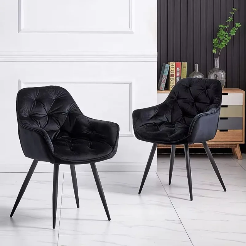 2 Pcs Nordic Modern Luxury Tufted Velvet Dining Chairs, Upholstered Soft Armrest Chairs for Living Room Dining Table Home Decor view 5