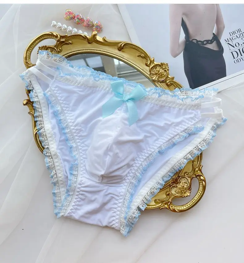 Calcinha masculina com bainha de renda, borboleta, bordada, doce, grupo lgbq, calcinha especial, corrida, estudantes, festa fkk, show ao vivo, dança