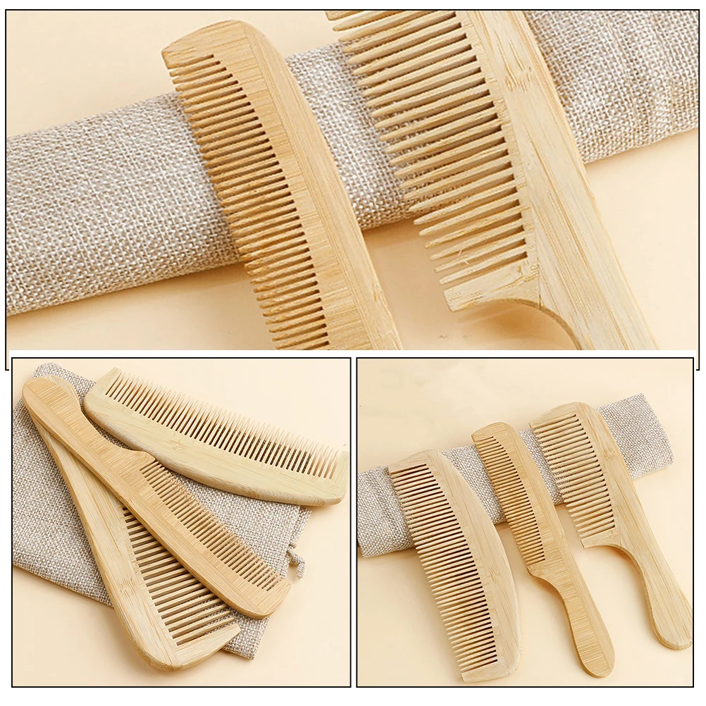 

3pcs Bamboo Long Comb Compact Lightweight Portable Hair Comb 992 Round Handle 994 Crescent Fine Tooth Peach Bamboo Safe Durable