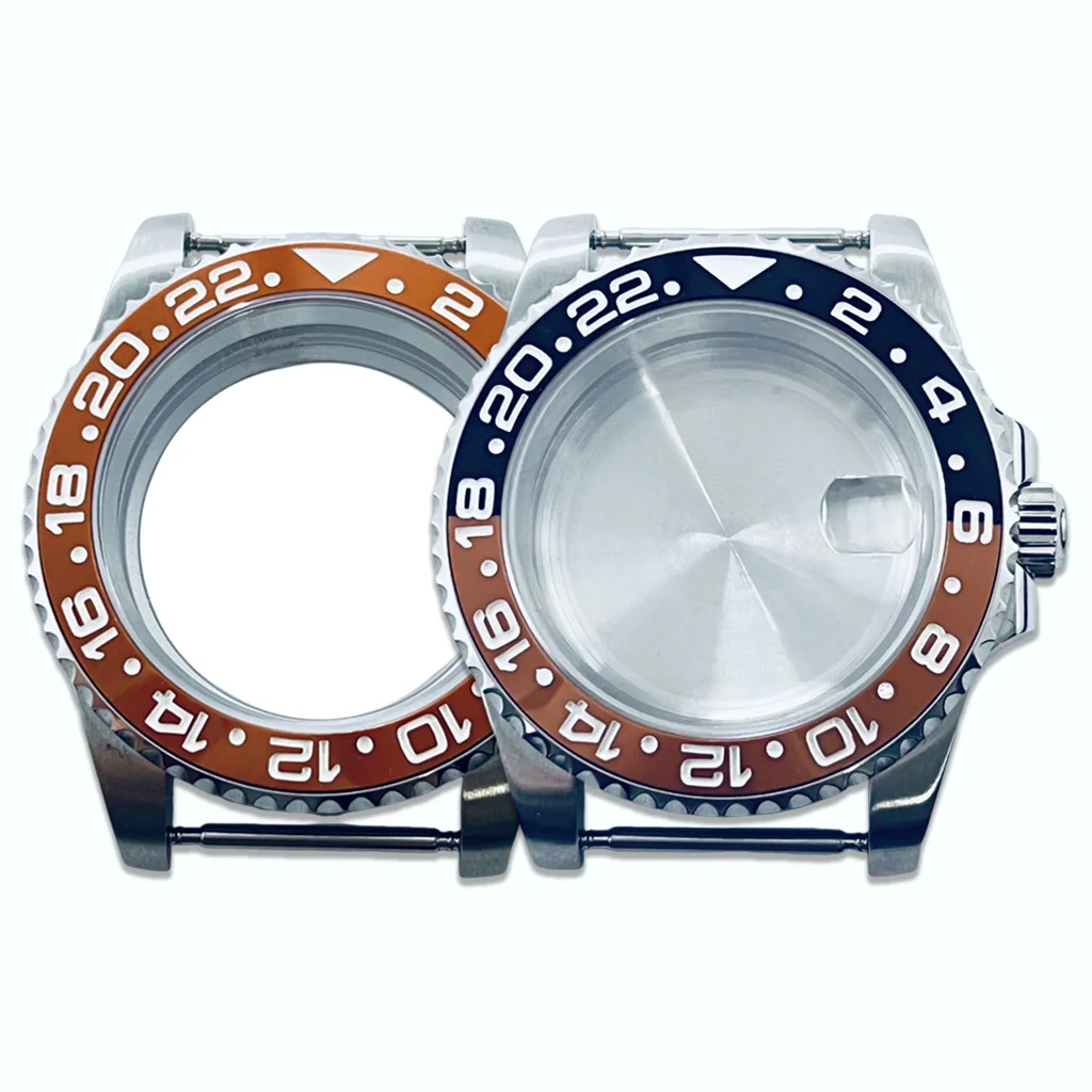 40mm SUB Watch Case Sapphire Crysta Black Orange Ceramic Bezel Fit NH34 NH35 NH36 NH38 NH39 NH70 NH72 ETA2824 PT5000 Movement