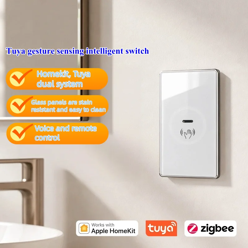 Tuya Zigbee Smart Switch Compatible With Homekit Glass Panel Zero Flame Version, Supports Voice Control And Remote Control