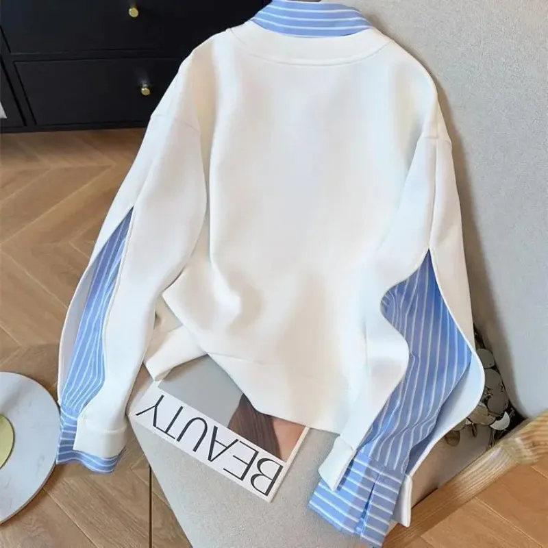 2025, gefälschte zweiteilige gestreifte neue Hoodie mit langen Ärmeln, Y2k-Kleidung, Sweatshirts, lässige Hoodies für Damen